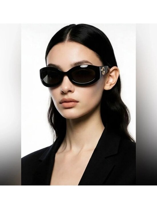 New Authentic GUCCI GG1247s 001 Black/Gold Oval sunglasses main image 12